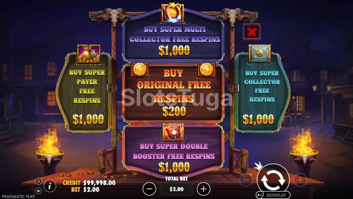 Tela de compra de bônus na slot Cowboy Coins