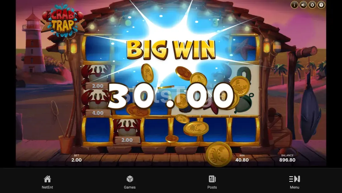Big win na Crab Trap com símbolos de caranguejo