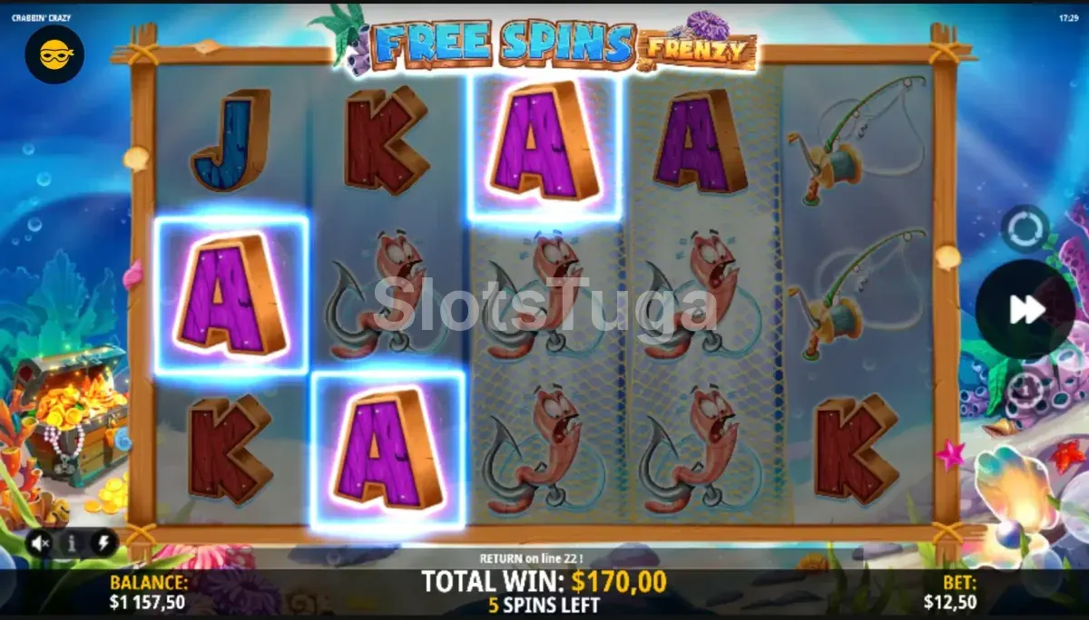 Rodadas grátis ativadas na slot Crabbin' Crazy com wilds e multiplicadores