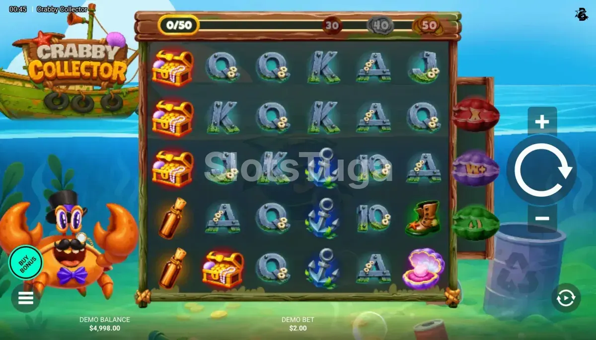 Jogo base do Crabby Collector com o caranguejo estiloso no fundo do mar