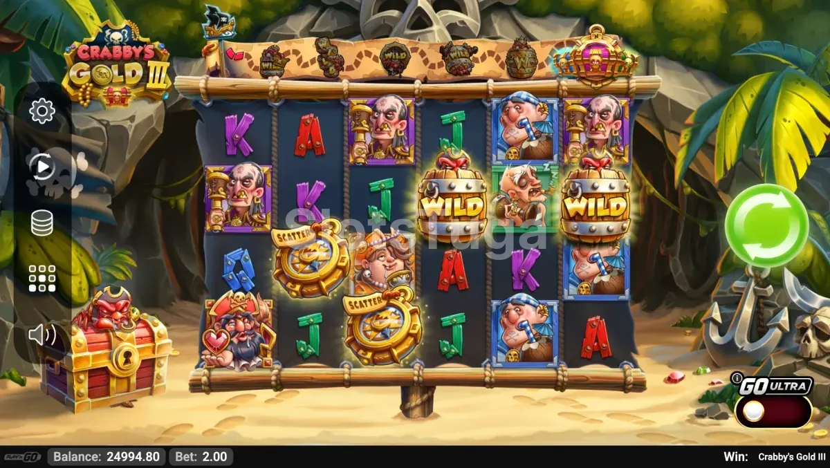 Jogo base de Crabbys Gold 3 com a grelha de 6 rolos