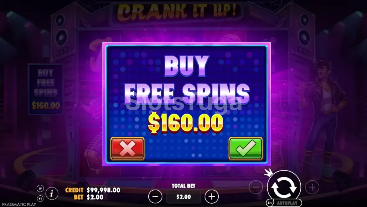 Tela de compra de bônus da Crank It Up Pragmatic Play
