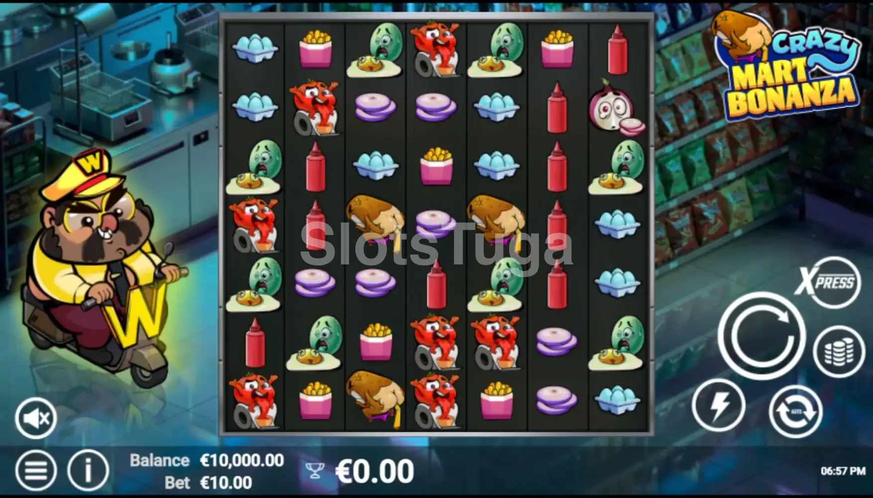 Jogo base da Crazy Mart Bonanza com grade 7x7 colorida