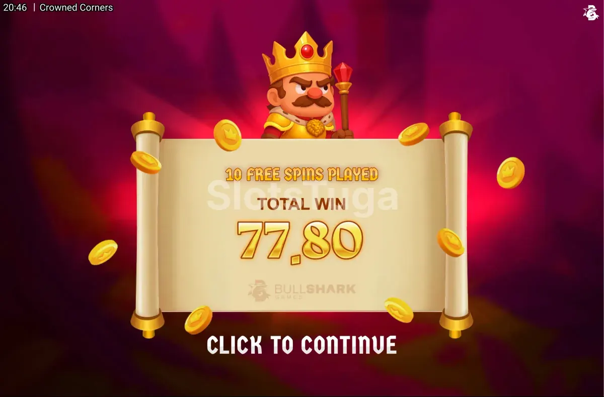 Big win acontecendo na slot Crowned Corners, momento de grande premiação