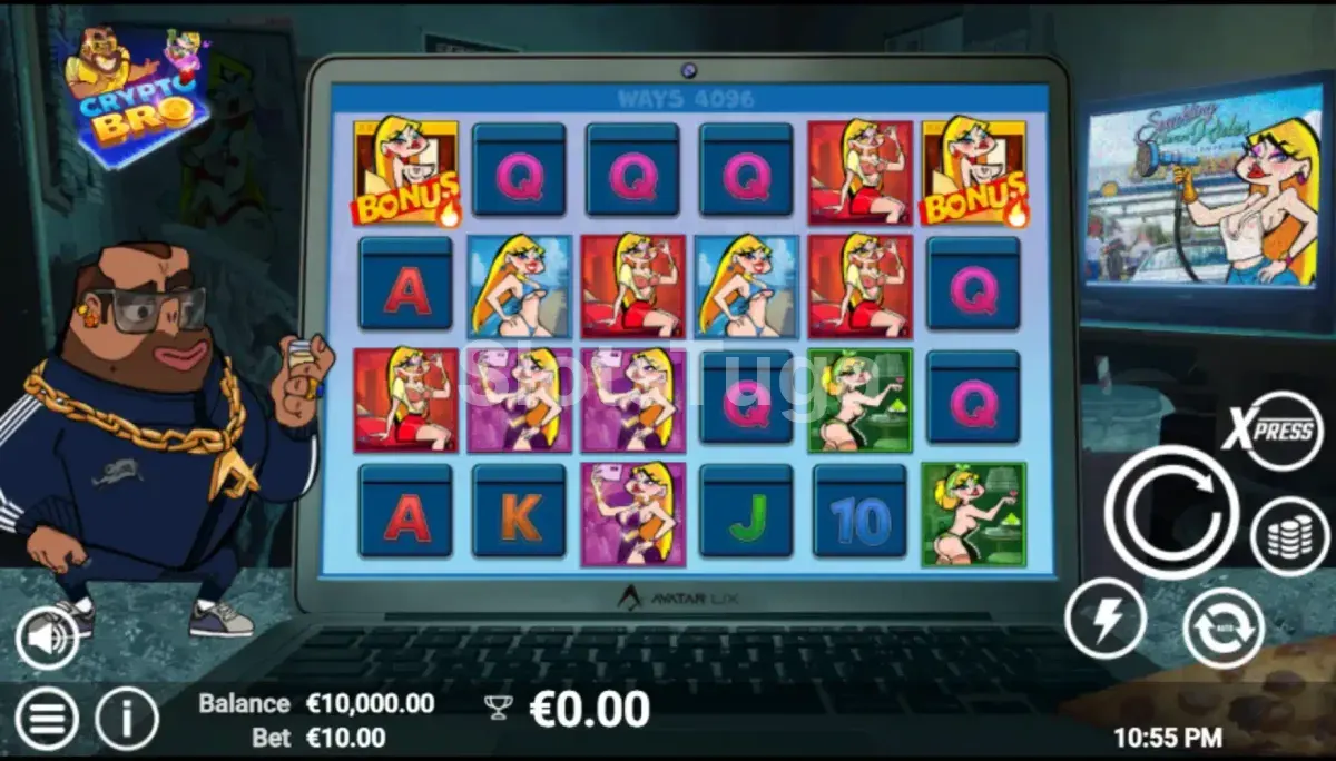 Jogo base da slot Crypto Bro com seus 6 rouleaux e 4 linhas