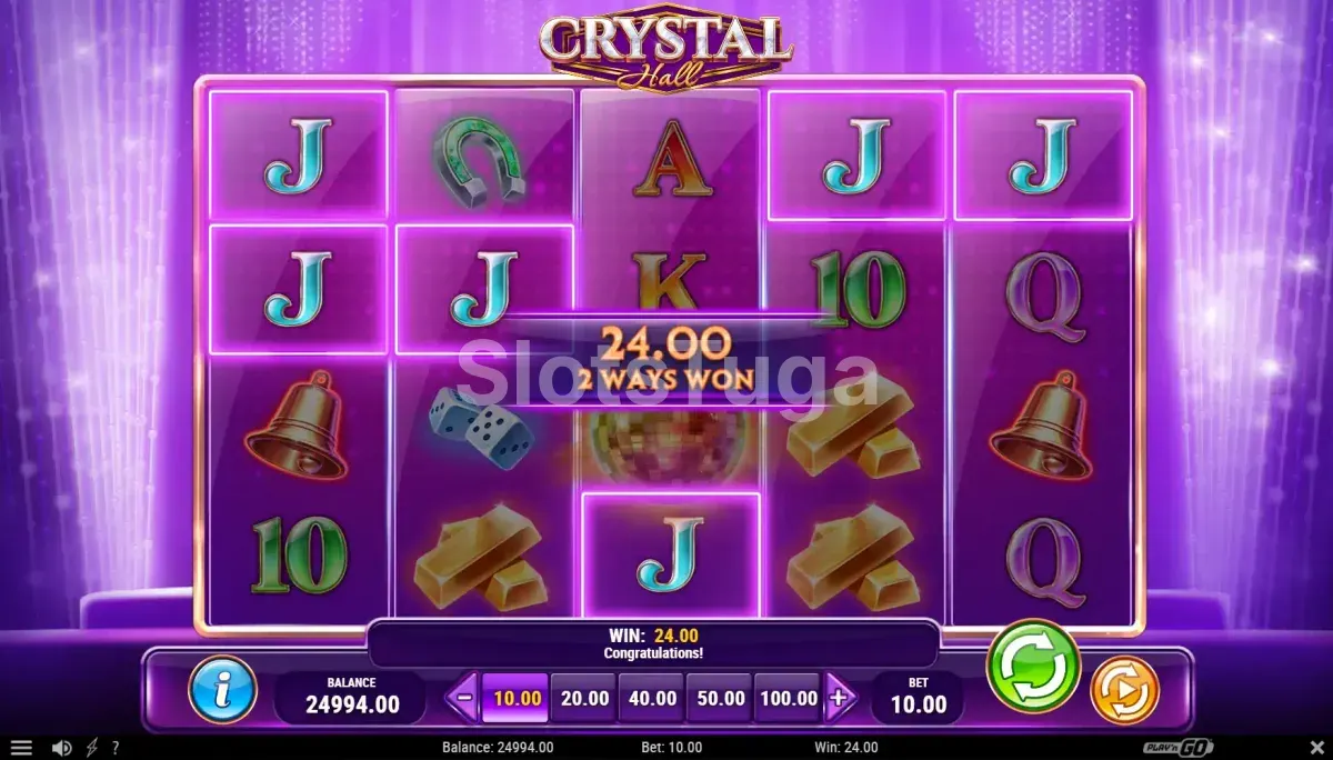 Crystal Hall - resultado de um giro com combinações vencedoras