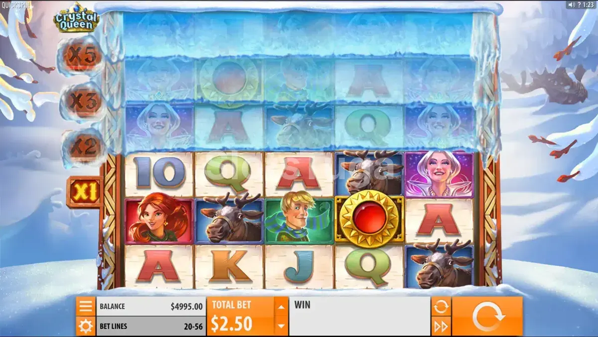 Segunda visão do jogo base do Crystal Queen com os rolos parcialmente desbloqueados