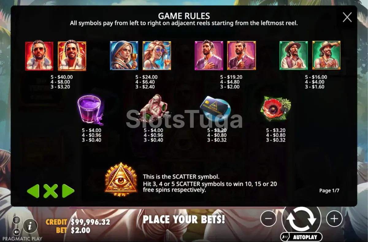 Tabela de pagamentos completa da slot Cult Pragmatic Play