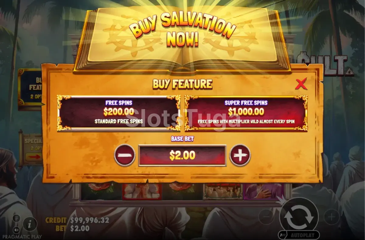 Menu de compra de bônus da slot Cult da Pragmatic Play