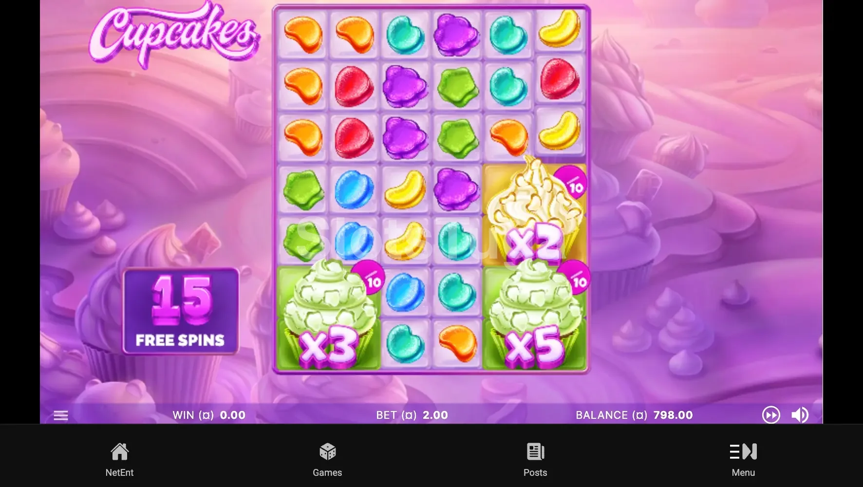 Rodadas grátis ativas na slot Cupcakes com multiplicadores acumulados