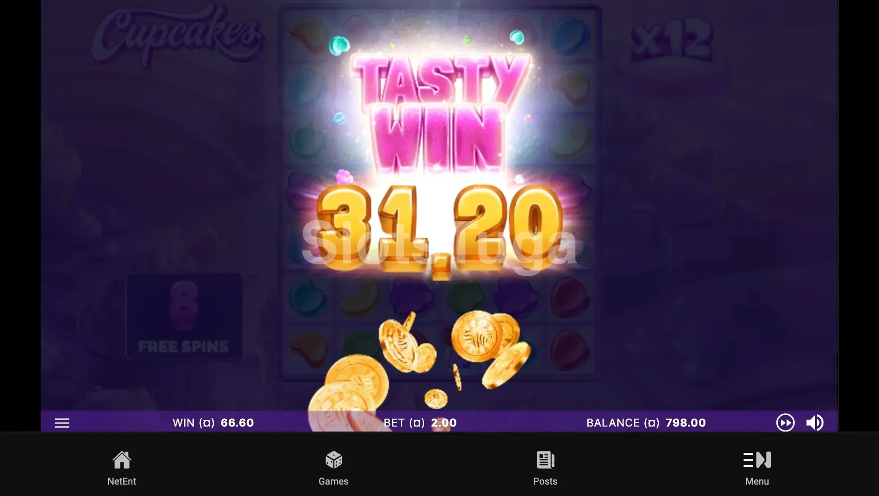 Big win na slot Cupcakes com multiplicadores e cascata de vitórias