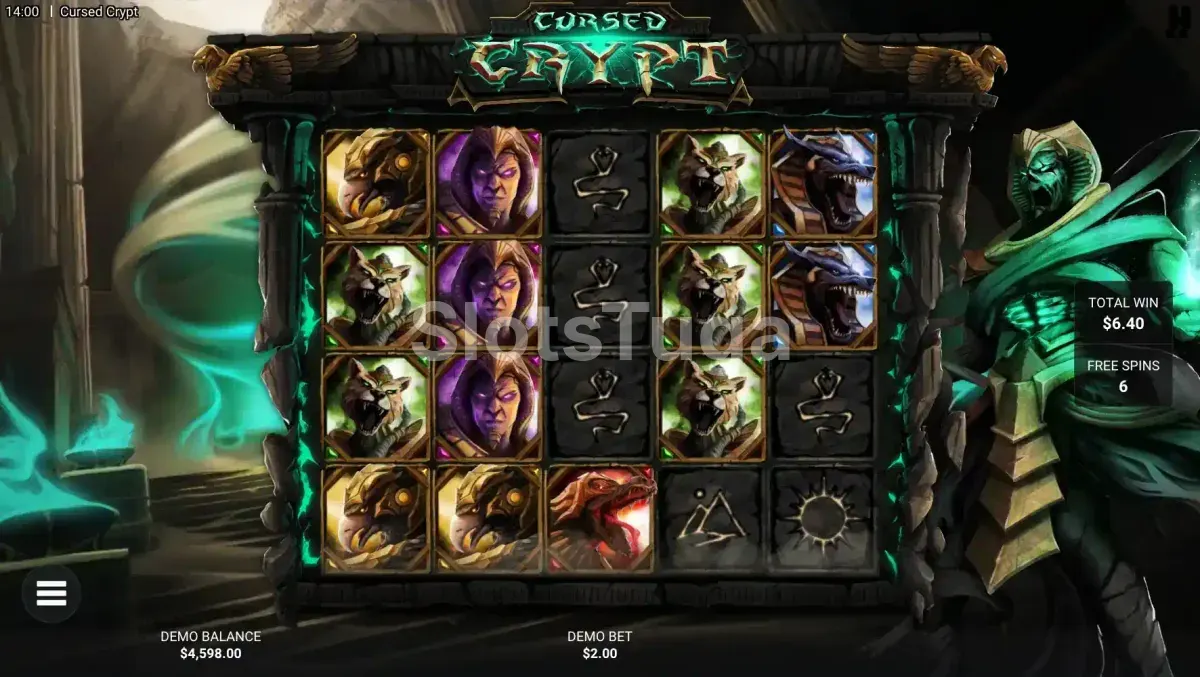 Rodadas grátis em ação no Cursed Crypt com símbolos Curse espalhados pelo grid