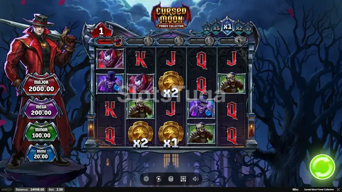 Base game da Cursed Moon Power Collection mostrando a floresta sombria e o caçador de monstros