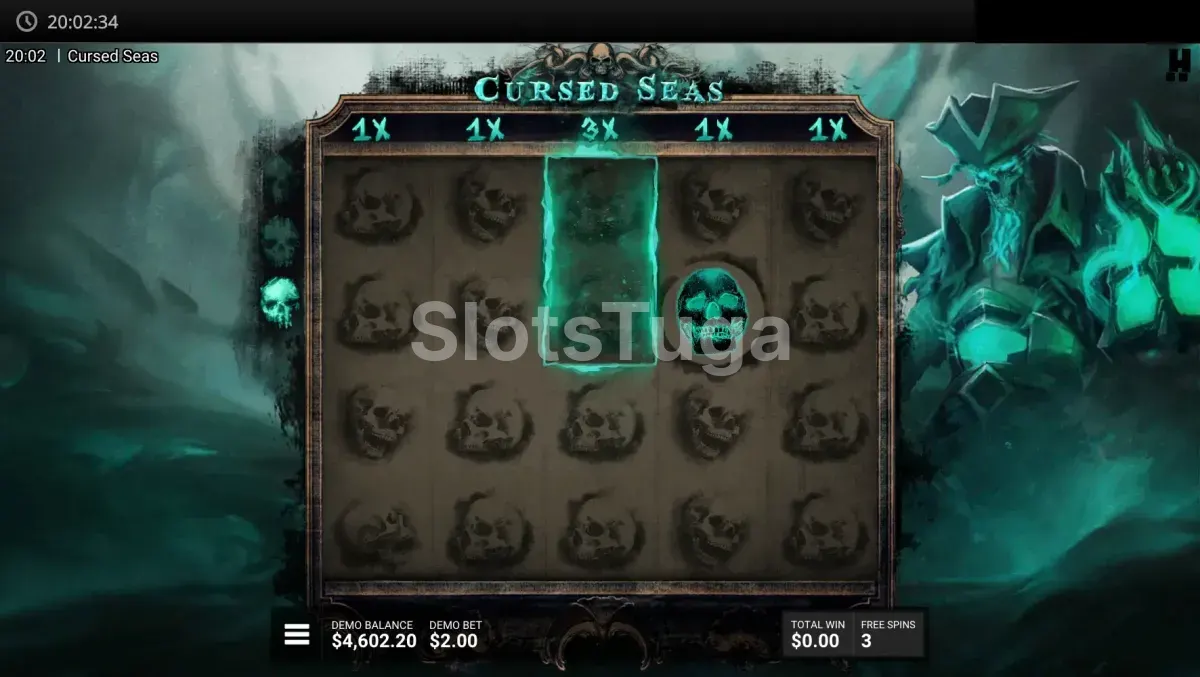 Rodadas grátis ativadas na slot Cursed Seas com multiplicadores empilhados
