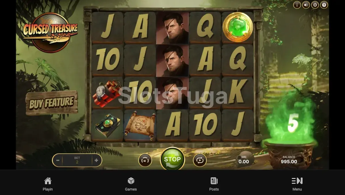 Jogo base da Cursed Treasure com símbolos de prêmio em dinheiro