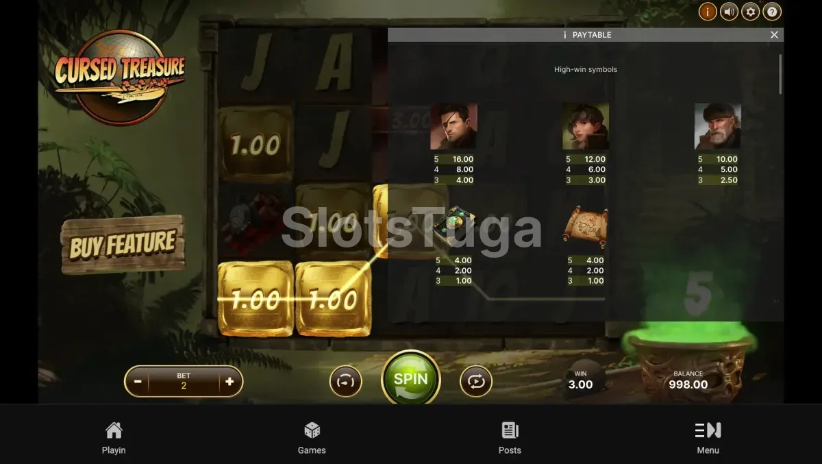 Tabela de pagamentos da slot Cursed Treasure da NetEnt