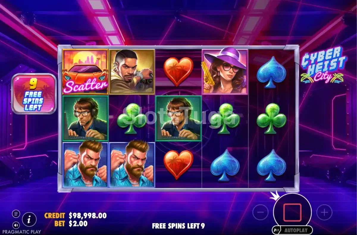 Rodada de free spins da slot Cyberheist City com multiplicadores ativos