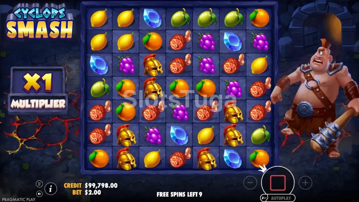 Free spins da Cyclops Smash com multiplicador ativo