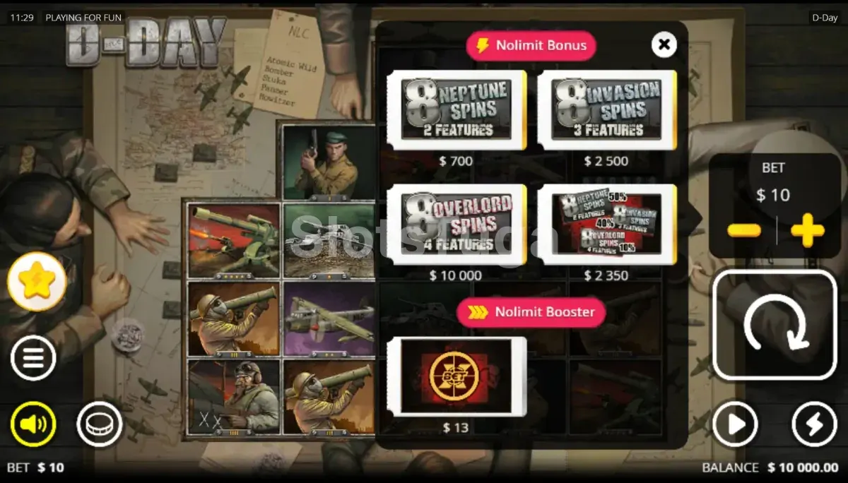 Opção de compra de bônus disponível na slot D-Day