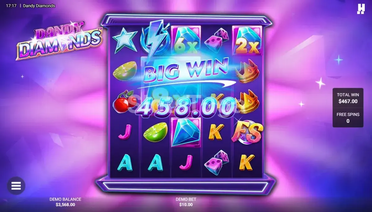 Big win na Dandy Diamonds com multiplicadores empilhados na tela