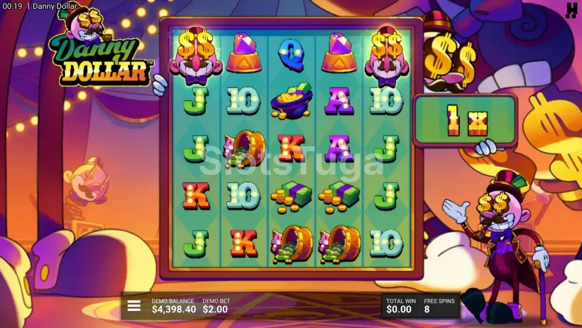 Rodadas grátis do Danny Dollar com os Reel Indicators ativos
