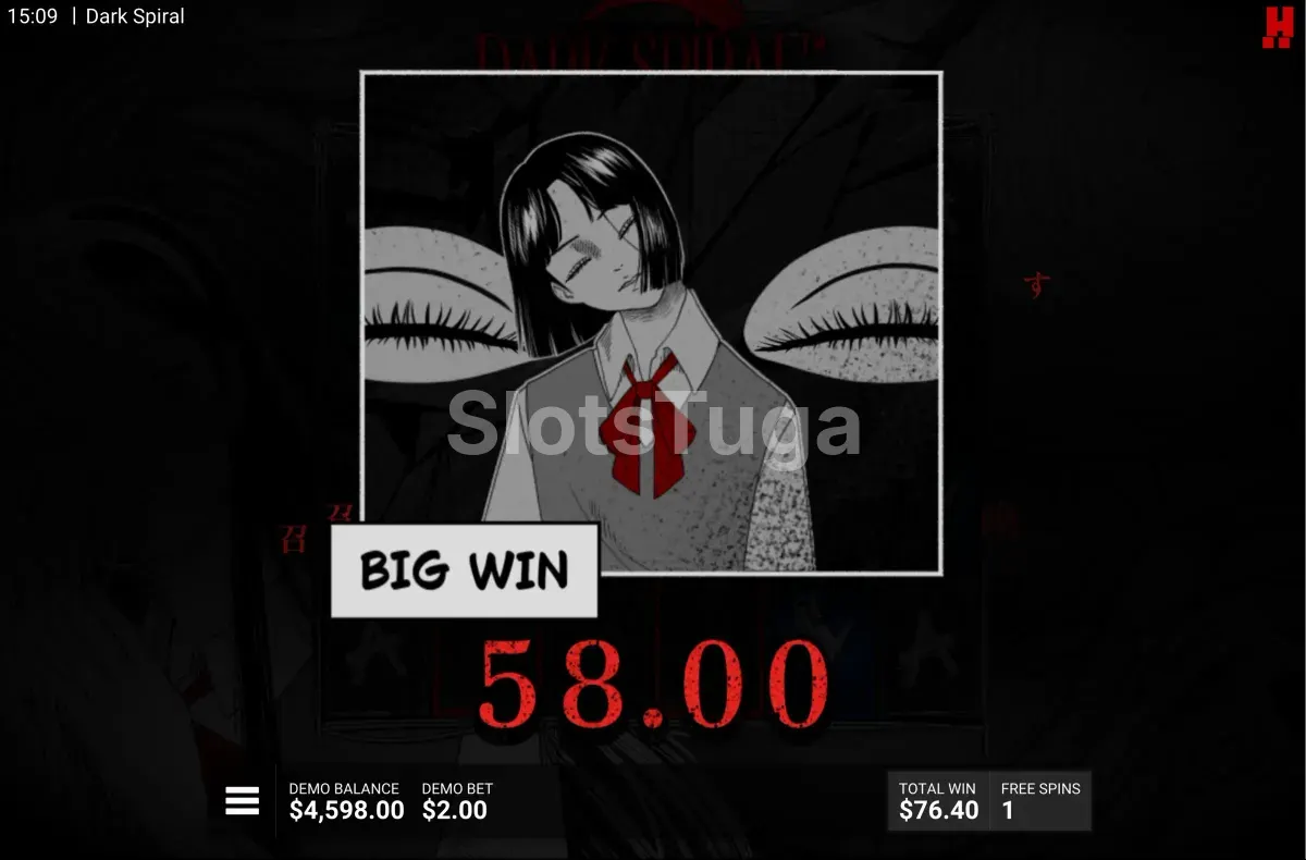 Big win na Dark Spiral com multiplicador alto ativado