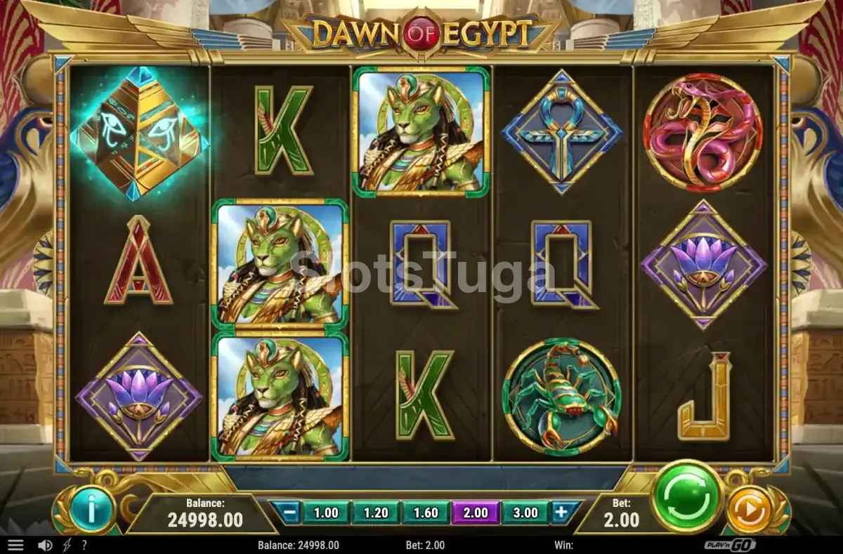 Jogo base da Dawn of Egypt com símbolos egípcios no templo
