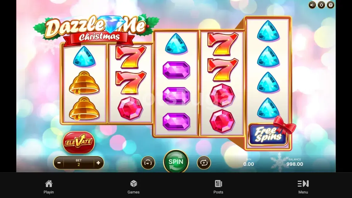 Tela principal do jogo Dazzle Me Christmas com as pedras coloridas e os rolos