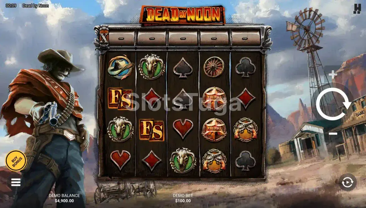 Tela principal da slot Dead By Noon com cenário faroeste