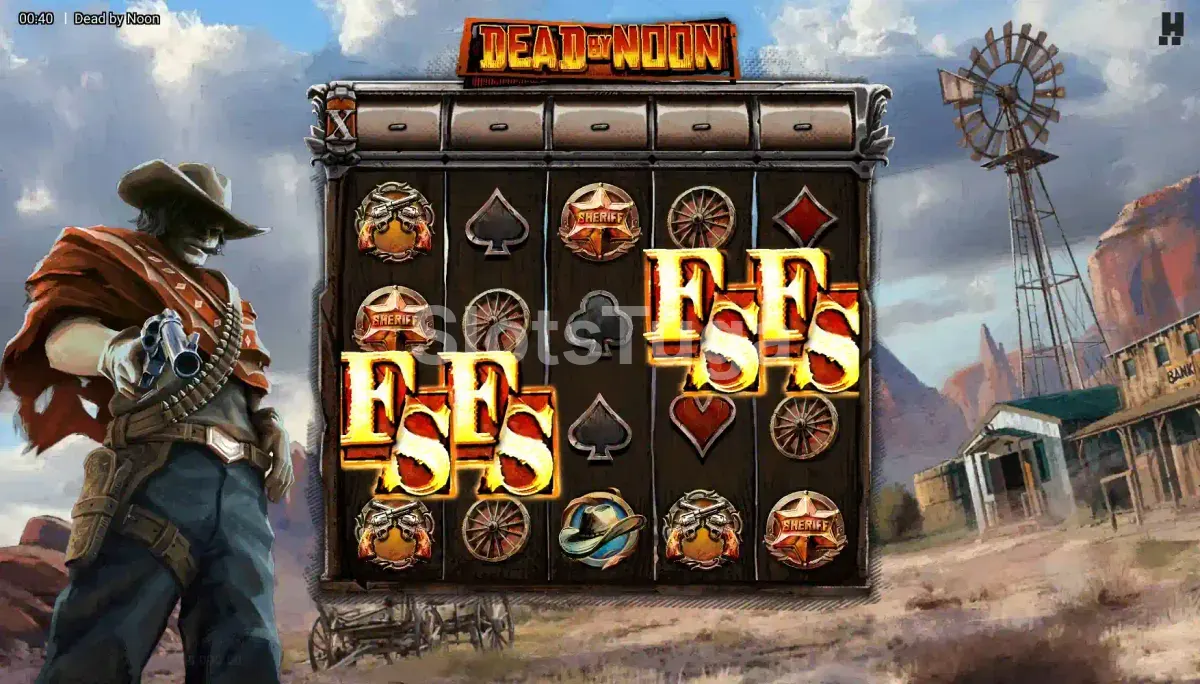 Rodadas grátis ativas na Dead By Noon com fichas de poker em destaque