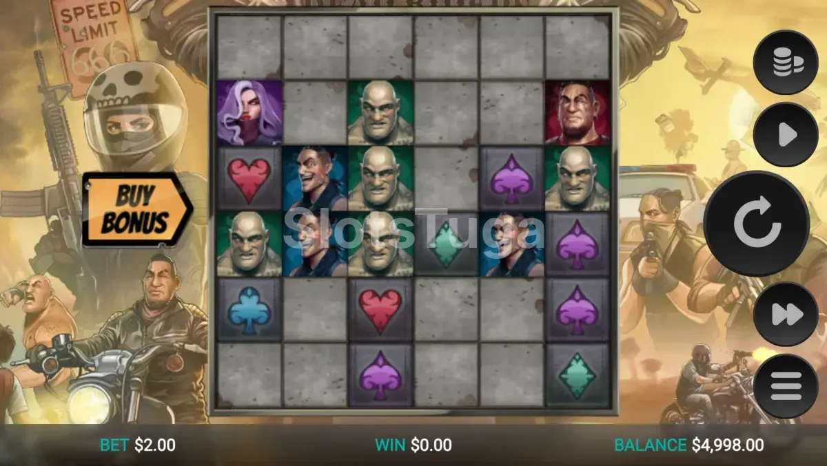 Jogo base da Dead Riders Trail com grid 6x6 e blocos de pedra