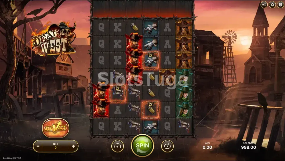 Jogo base da Dead West com grid de 6x7 e Feature Lane