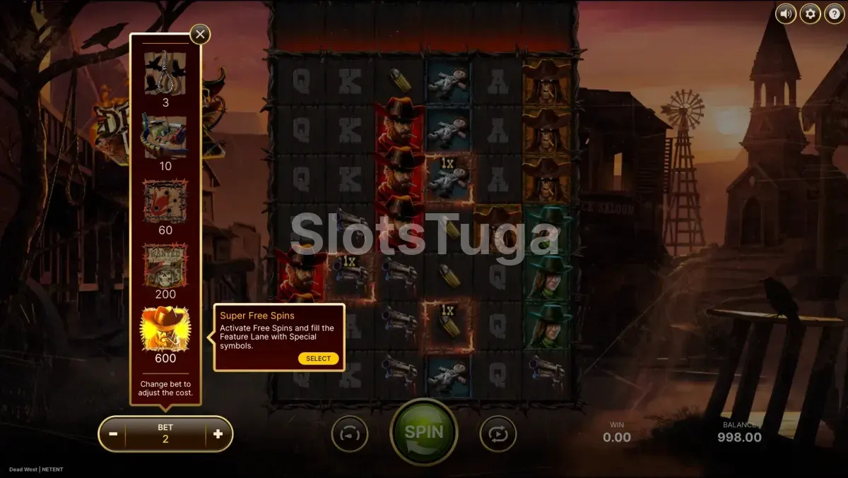 Tela de Bonus Buy da Dead West com opções de compra do Elevate