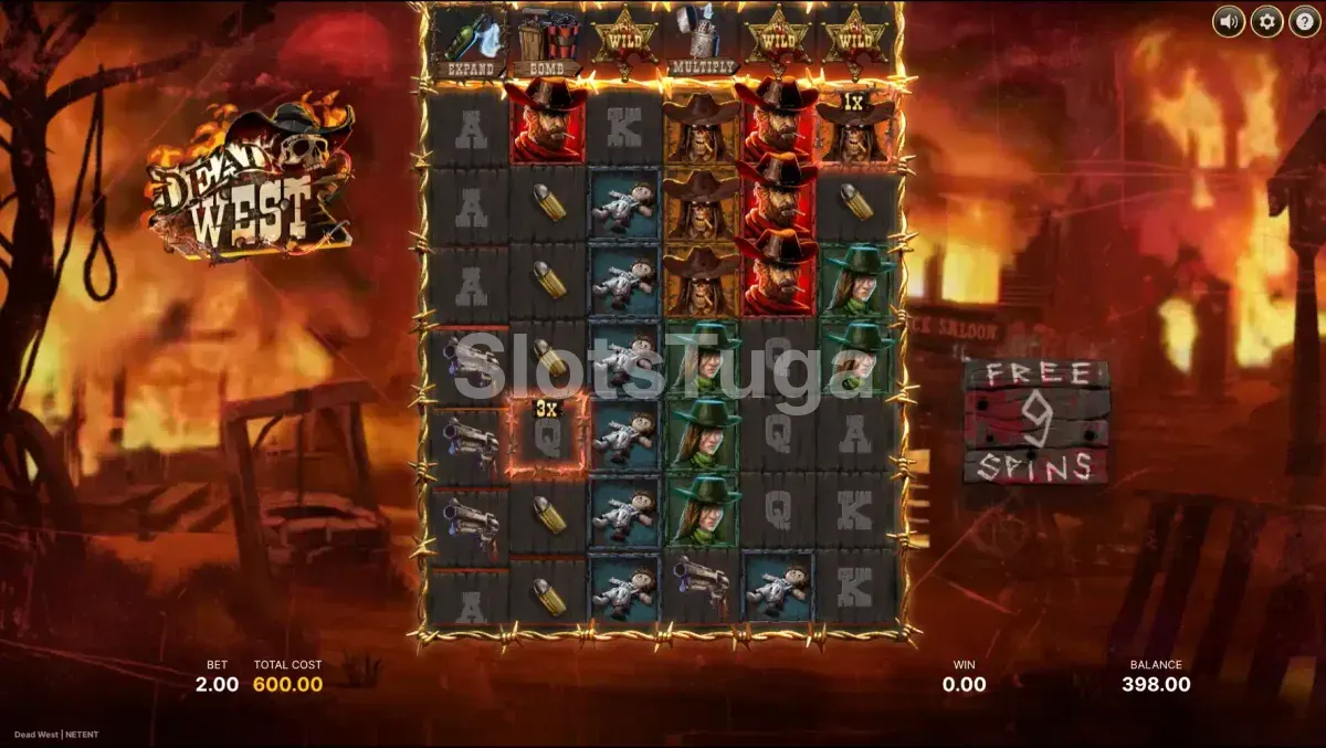 Free spins da Dead West com Hot Zones ativas e Feature Lane completa