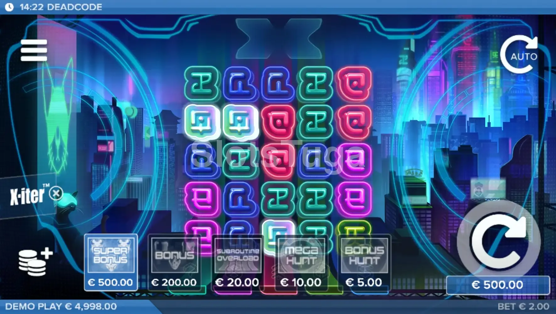 Tela de Bonus Buy do Deadcode com as opções do X-iter