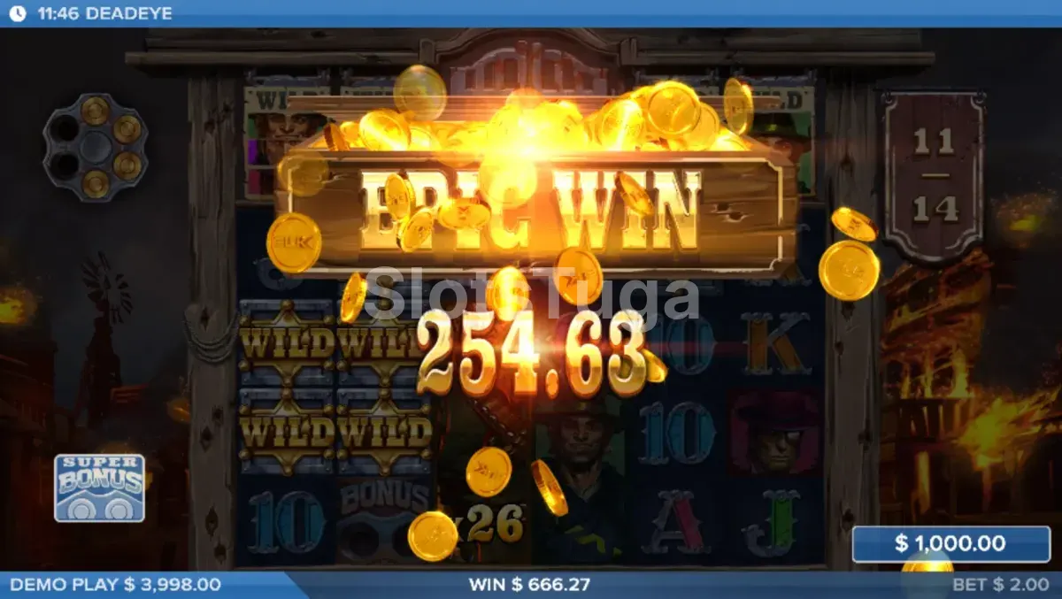 Big Win na Deadeye mostrando multiplicadores altos