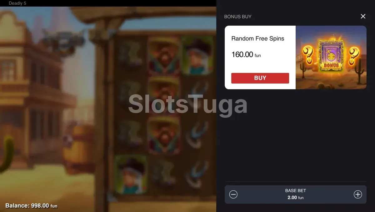 Tela de compra de bônus na slot Deadly 5 da Push Gaming