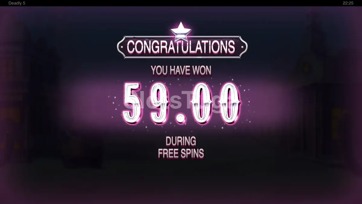 Big win na slot Deadly 5 com o placar de grande vitória