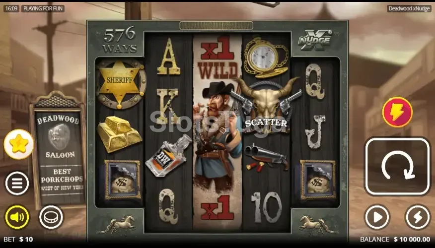 Tela principal do jogo Deadwood com rouleaux em ação