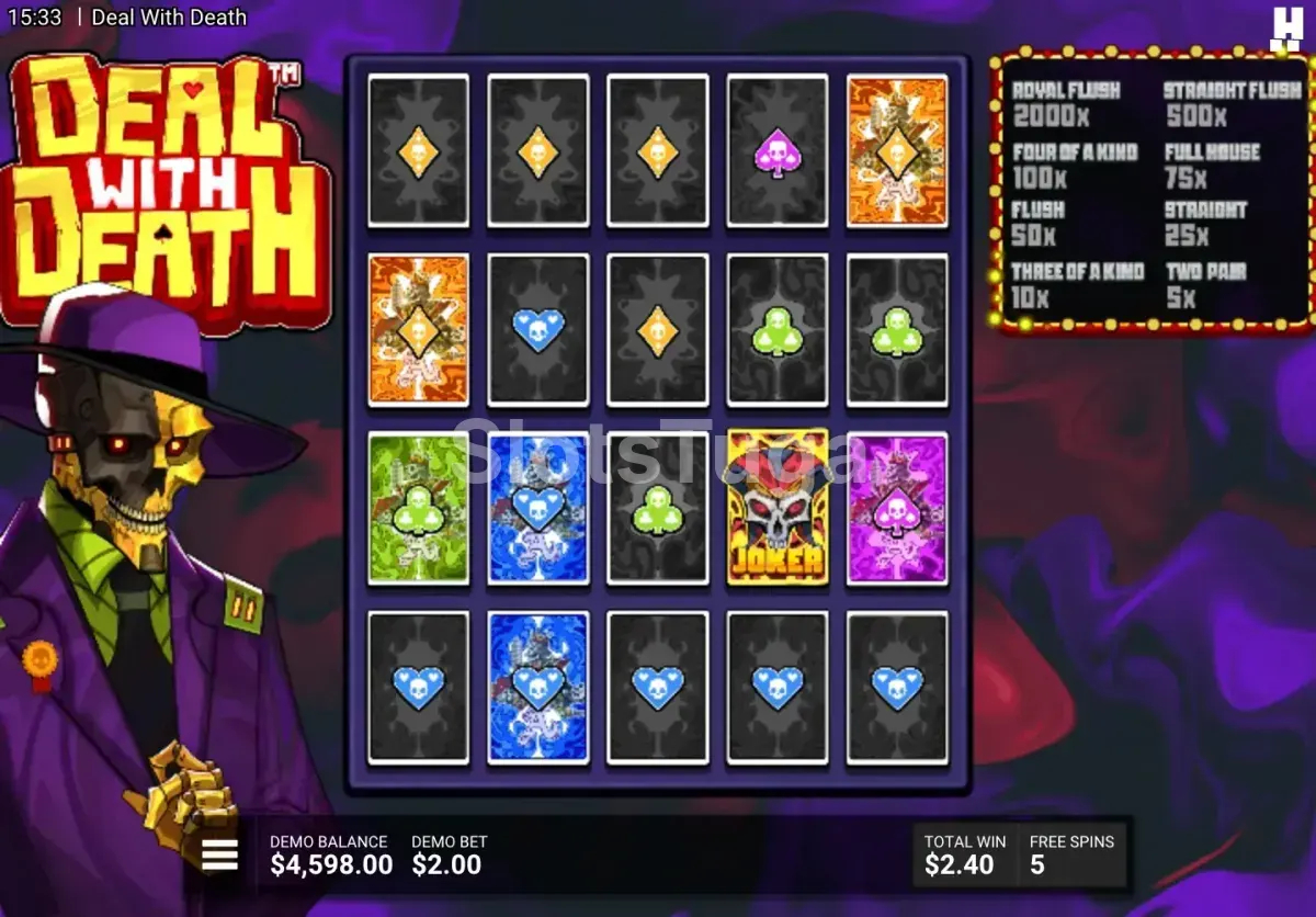 Rodadas grátis ativadas na slot Deal With Death