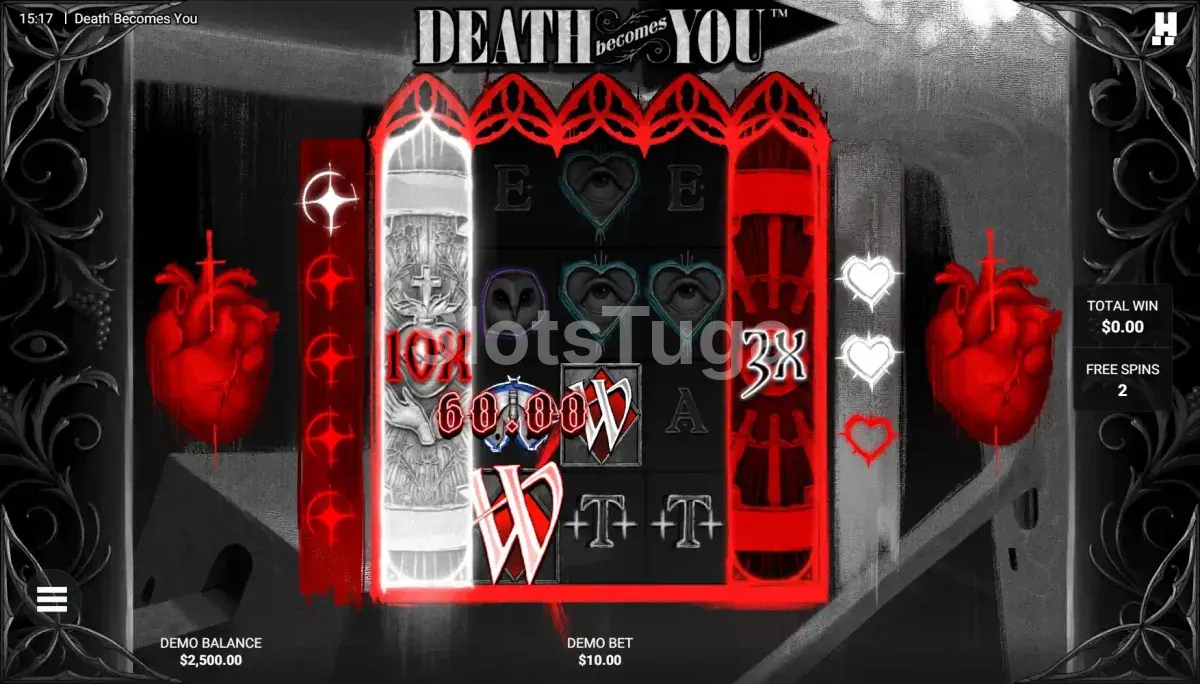 Modo de giros grátis da Death Becomes You com DuelReels ativados