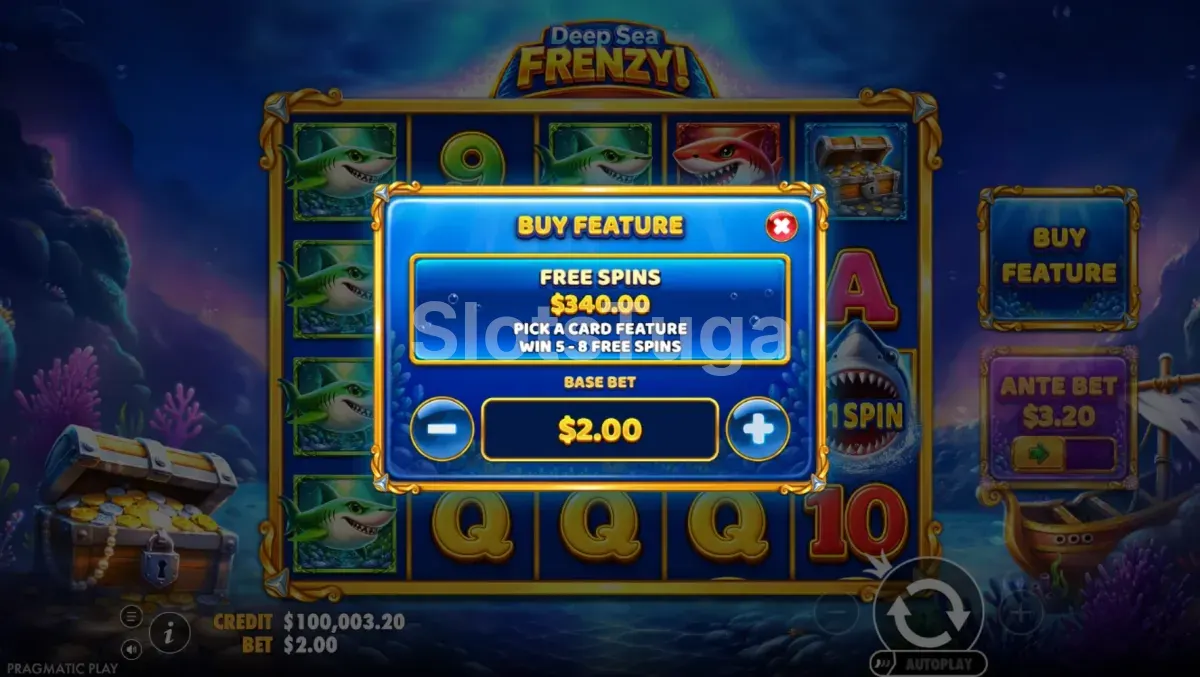 Ecrã de compra de bónus em Deep Sea Frenzy