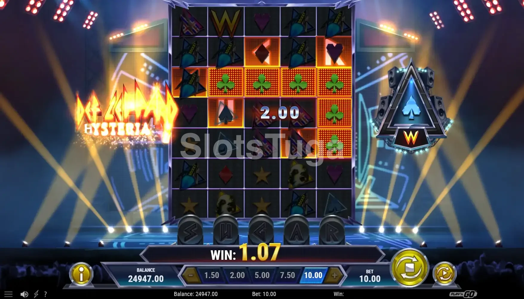 Resultado de rodada especial na slot Def Leppard Hysteria com multiplicadores ativos