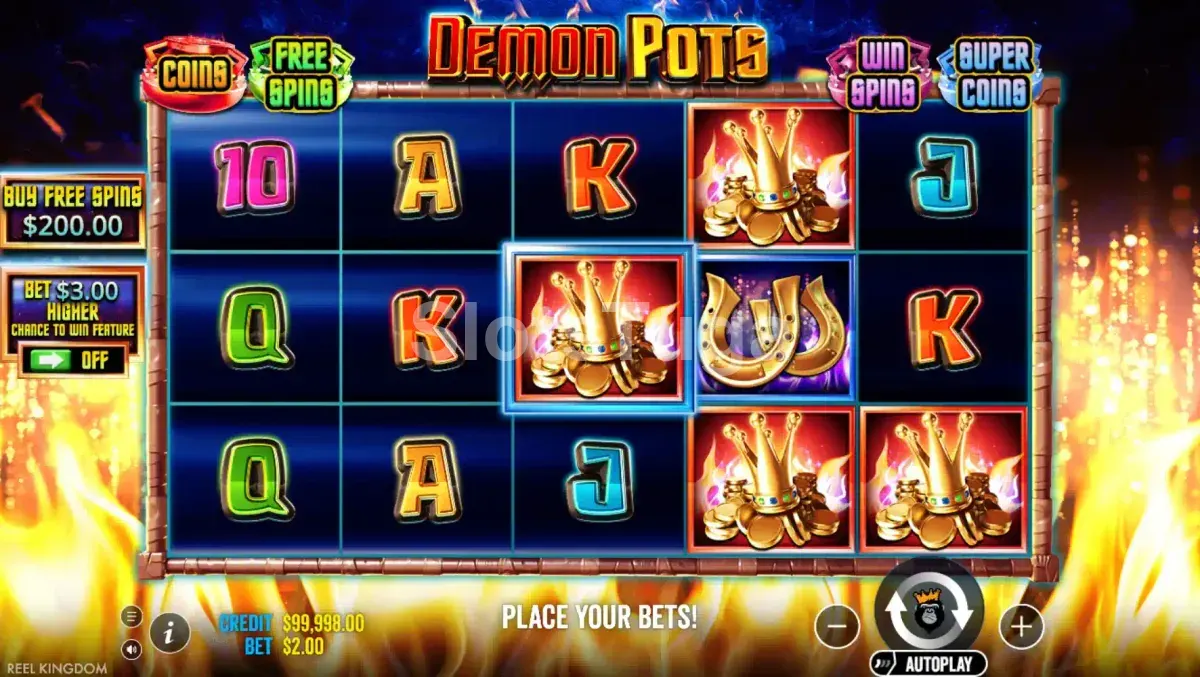 Jogo base da slot Demon Pots com rouleaux e símbolos demoníacos
