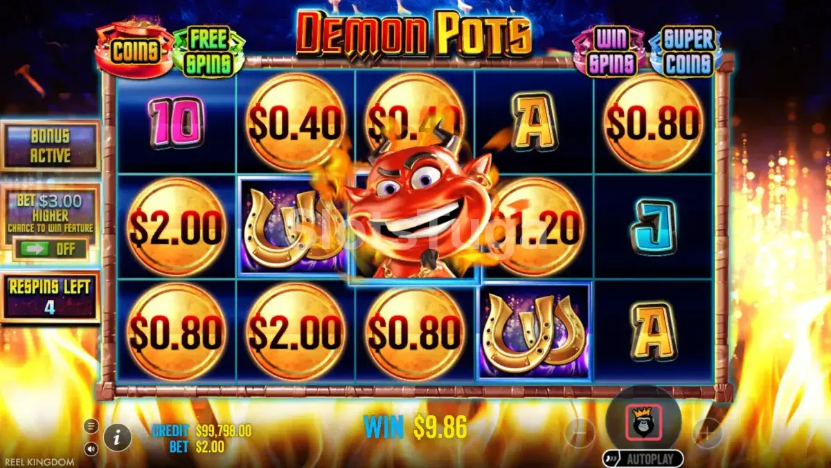 Rodadas grátis ativadas na slot Demon Pots com multiplicadores