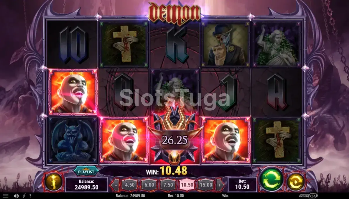 Resultado de rodada na slot Demon com símbolos especiais