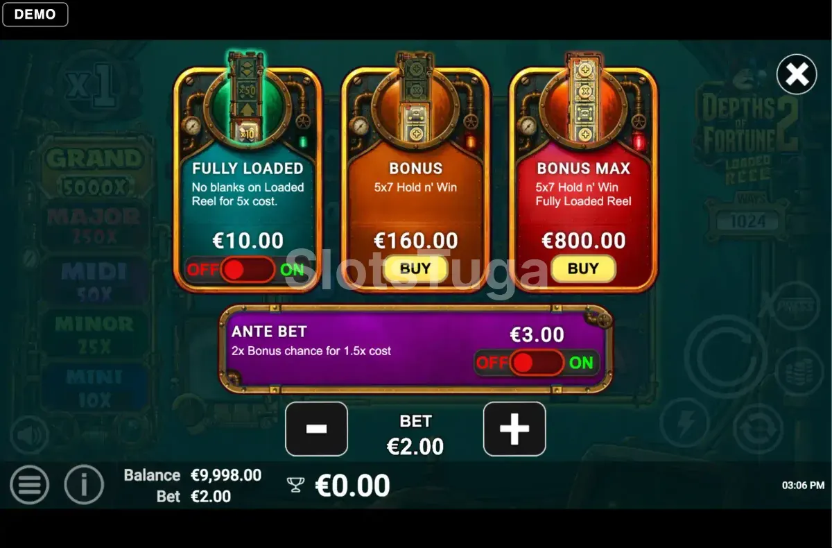 Tela de compra de bônus na slot Depths of Fortune 2