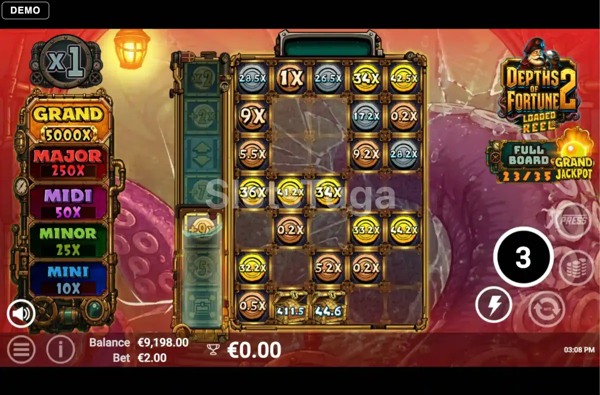 Rodadas grátis ativadas na Depths of Fortune 2 com multiplicadores visíveis