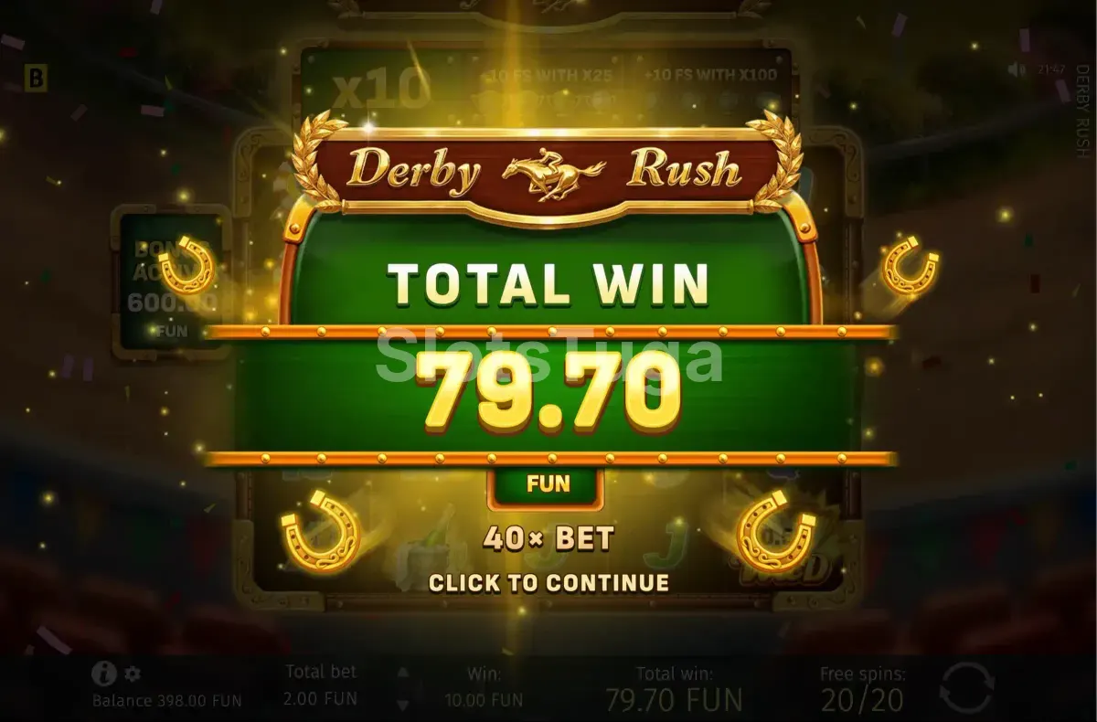 Big win na Derby Rush com multiplicador ativado