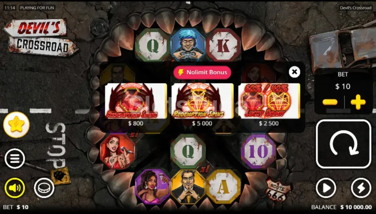 Tela de compra de bônus da Devil's Crossroad com opções disponíveis